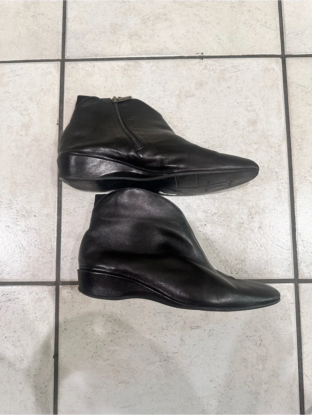 Thierry Rabotin Women’s Black Leather Ankle Boots - Minimal Slip-On Style 39.5